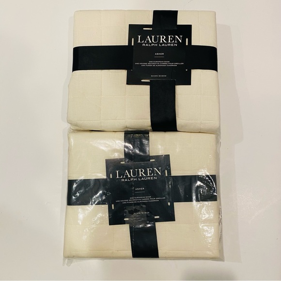 SET OF TWO Ralph Lauren Asher Ivory Quilted European Shams